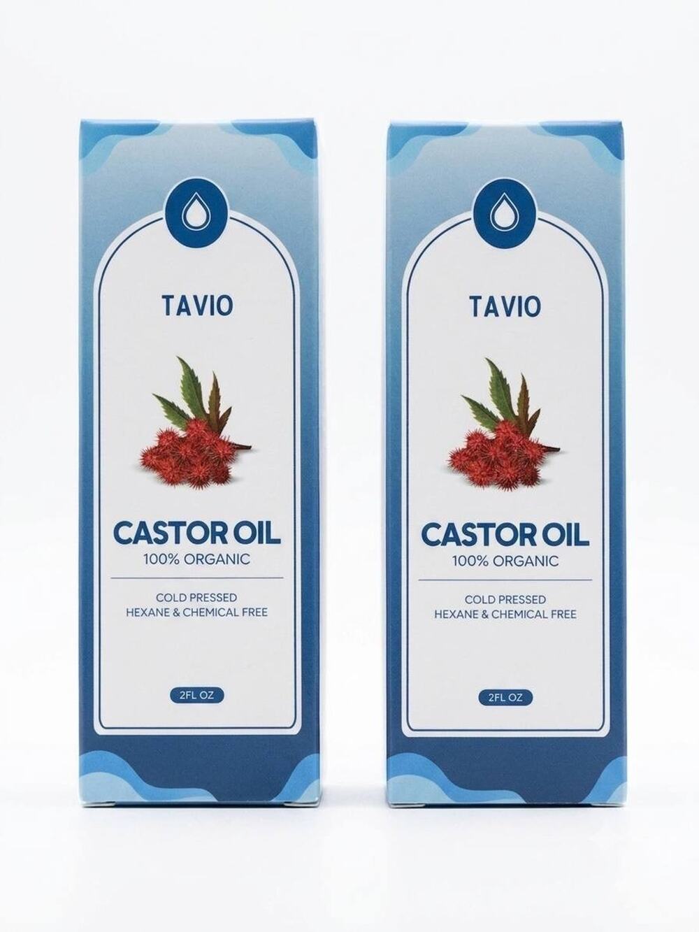 2 Pack Tavio 100% Organic Cold Pressed Castor Oil, 2 Oz Chemical Free